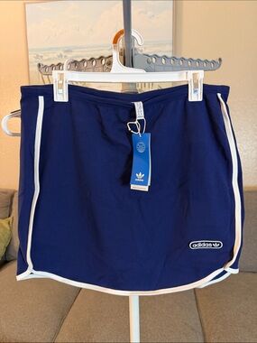 Adidas Originals Retro Blue White stripe & Logo Sporty Mini Skirt XL NWT